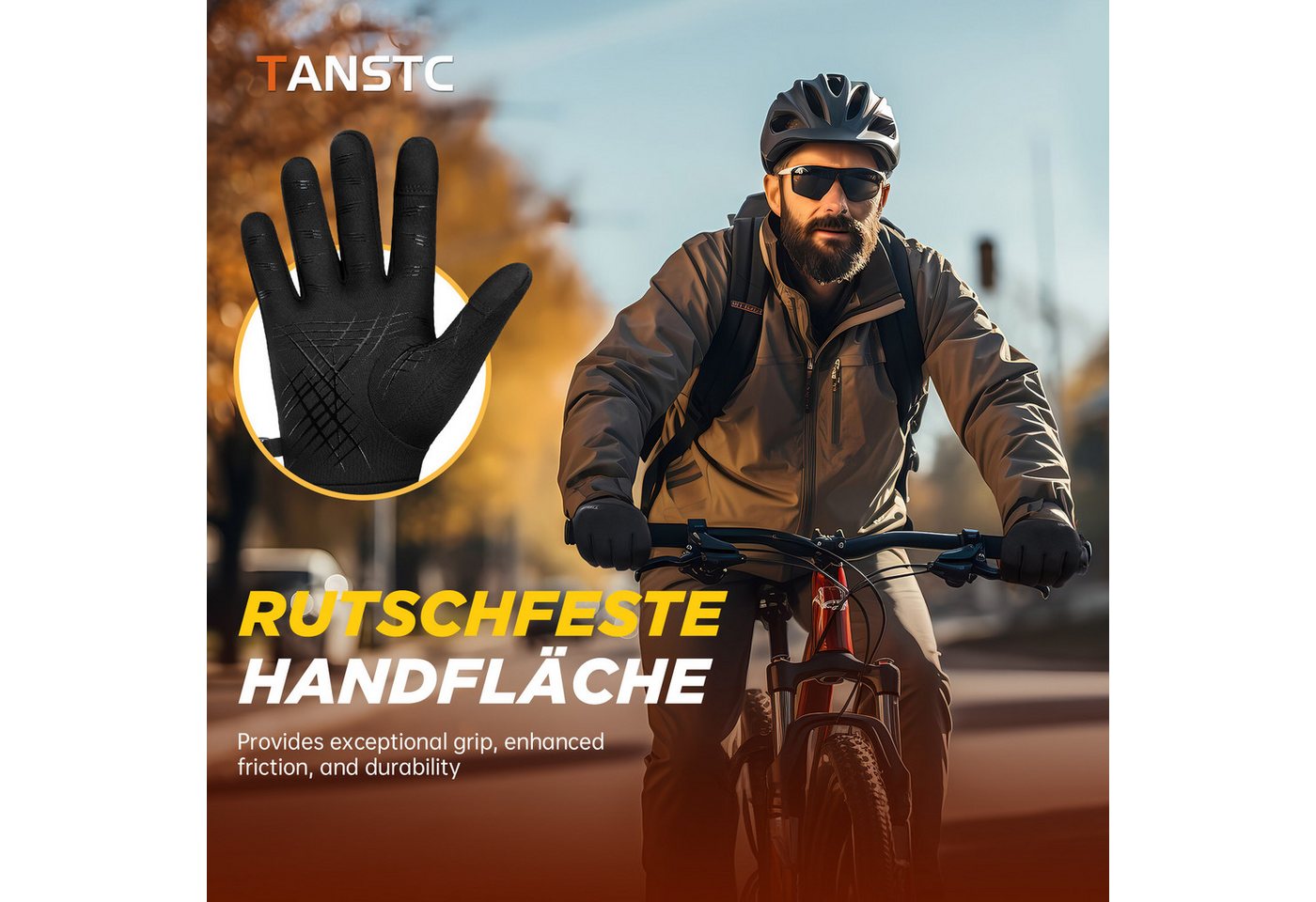 TANSTC Thermohandschuhe Outdoor Fahrradhandschuhe Winterhandschuhe Handschuhe Herren Damen (Set) Touchscreen,rutschfeste,reflektierende,wärme,leicht,winddicht Bild 2