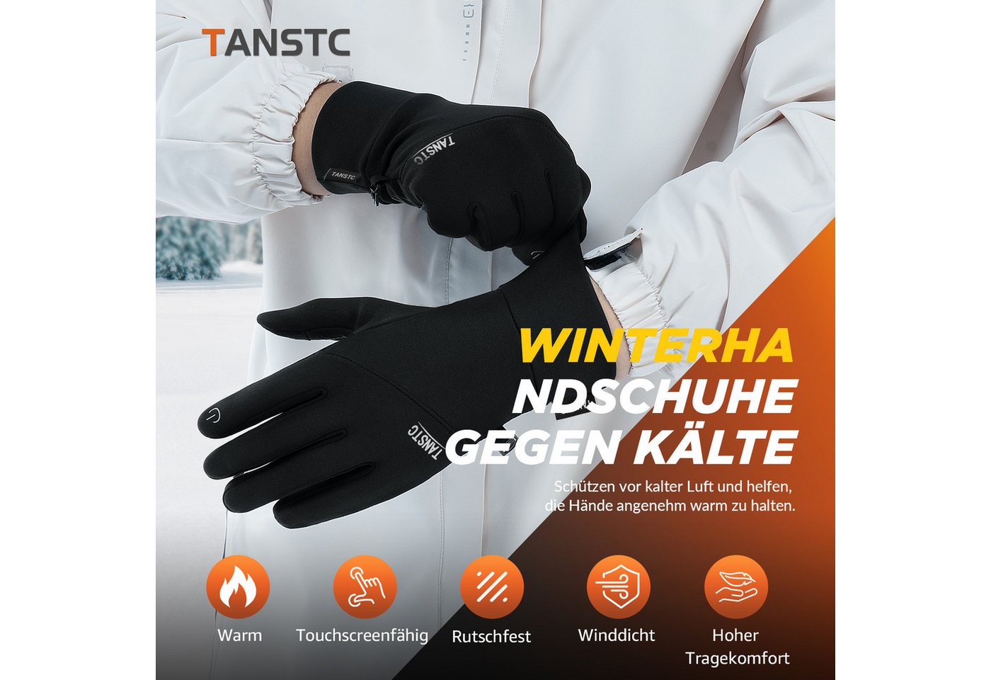 TANSTC Thermohandschuhe Outdoor Fahrradhandschuhe Winterhandschuhe Handschuhe Herren Damen (Set) Touchscreen,rutschfeste,reflektierende,wärme,leicht,winddicht Bild 4
