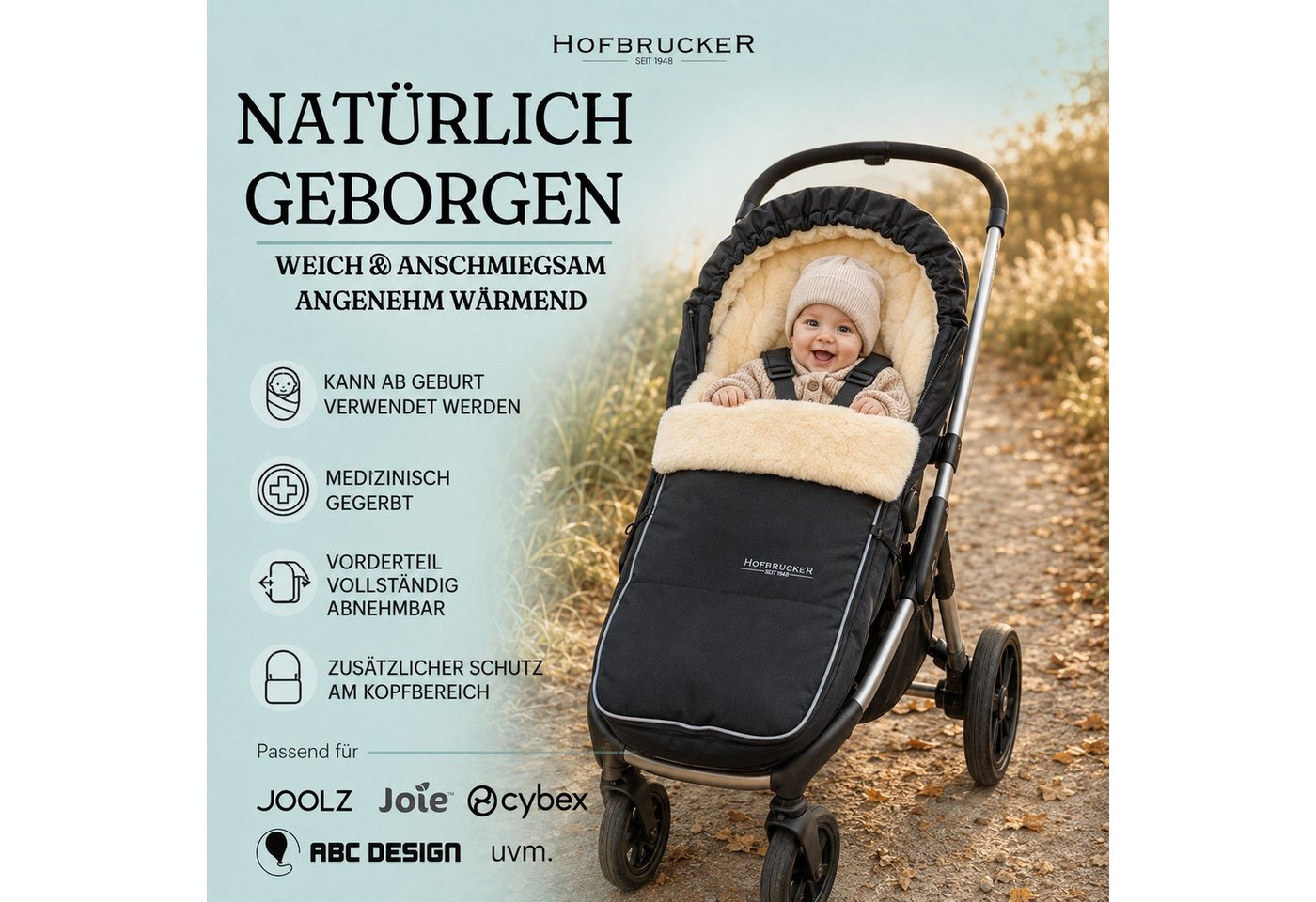 Hofbrucker seit 1948 Fußsack Lammfell-Fußsack Alaska für Kinderwagen und Buggy, warmer Winterfußsack mit echtem Lammfell wasserabweisend mit Bild 3