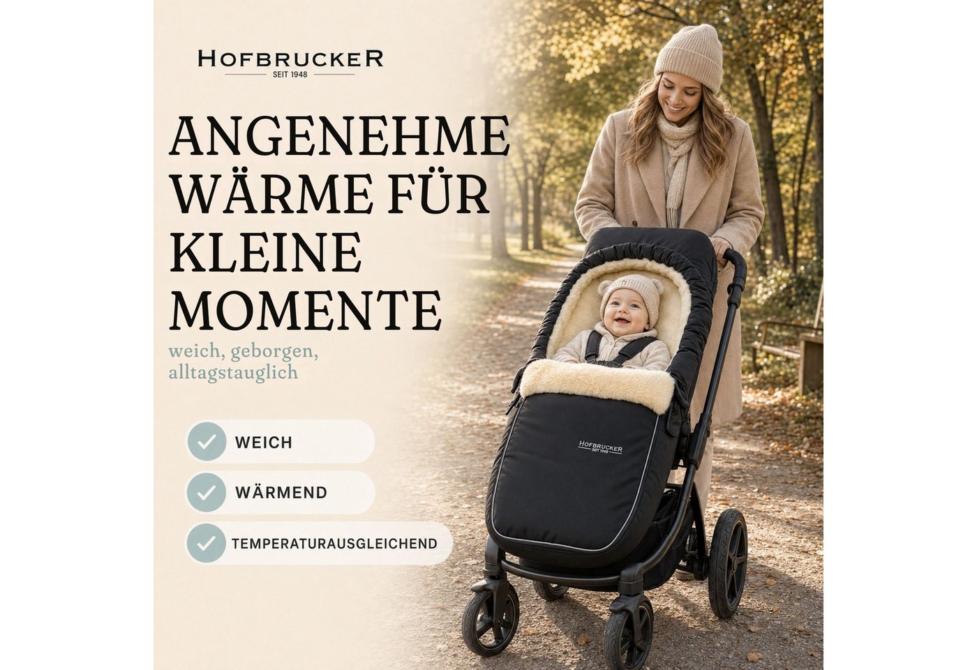Hofbrucker seit 1948 Fußsack Lammfell-Fußsack Alaska für Kinderwagen und Buggy, warmer Winterfußsack mit echtem Lammfell wasserabweisend mit Bild 5