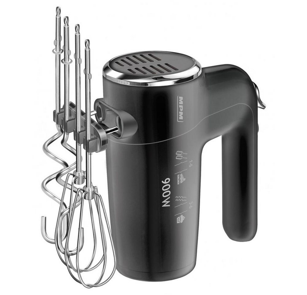 MPM Handmixer MMR-23 Handmixer 900 W, Turbo, 21-cm-Rühreinsätze mit Halter, Spritzarmes Mixen, lange Aufsätze, Aufsatzhalter