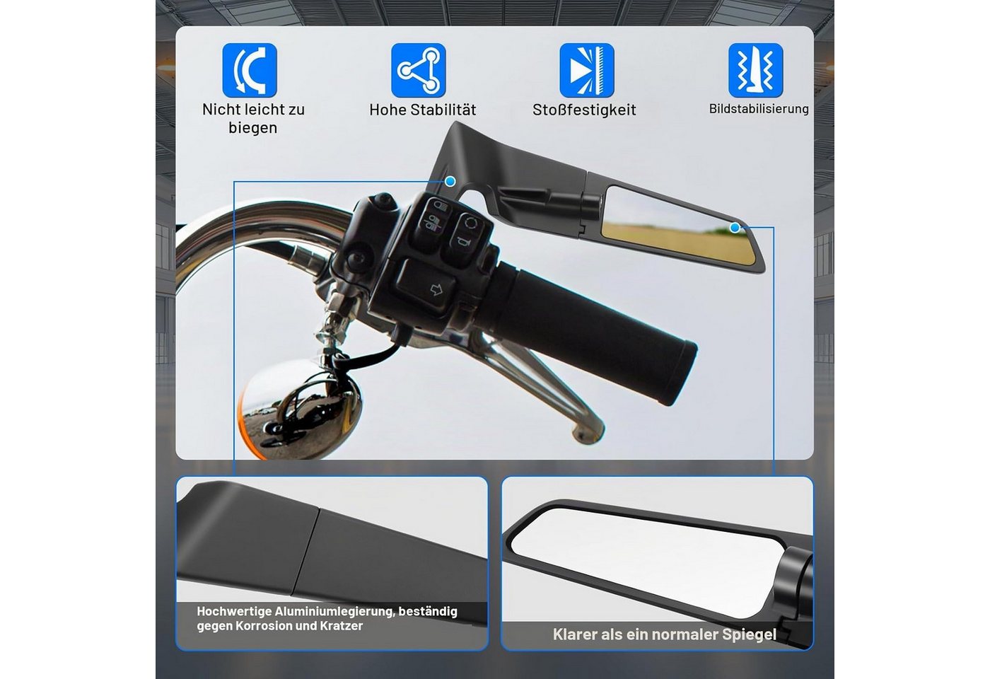 wohnTRAUM24 Motorradspiegel Motorrad Rückspiegel Seitenspiegel Set, Universal Lenkerendenspiegel, für Moto 360°Drehbar Motorrad-Ultraweitwinkel-Rückspiegel Bild 5