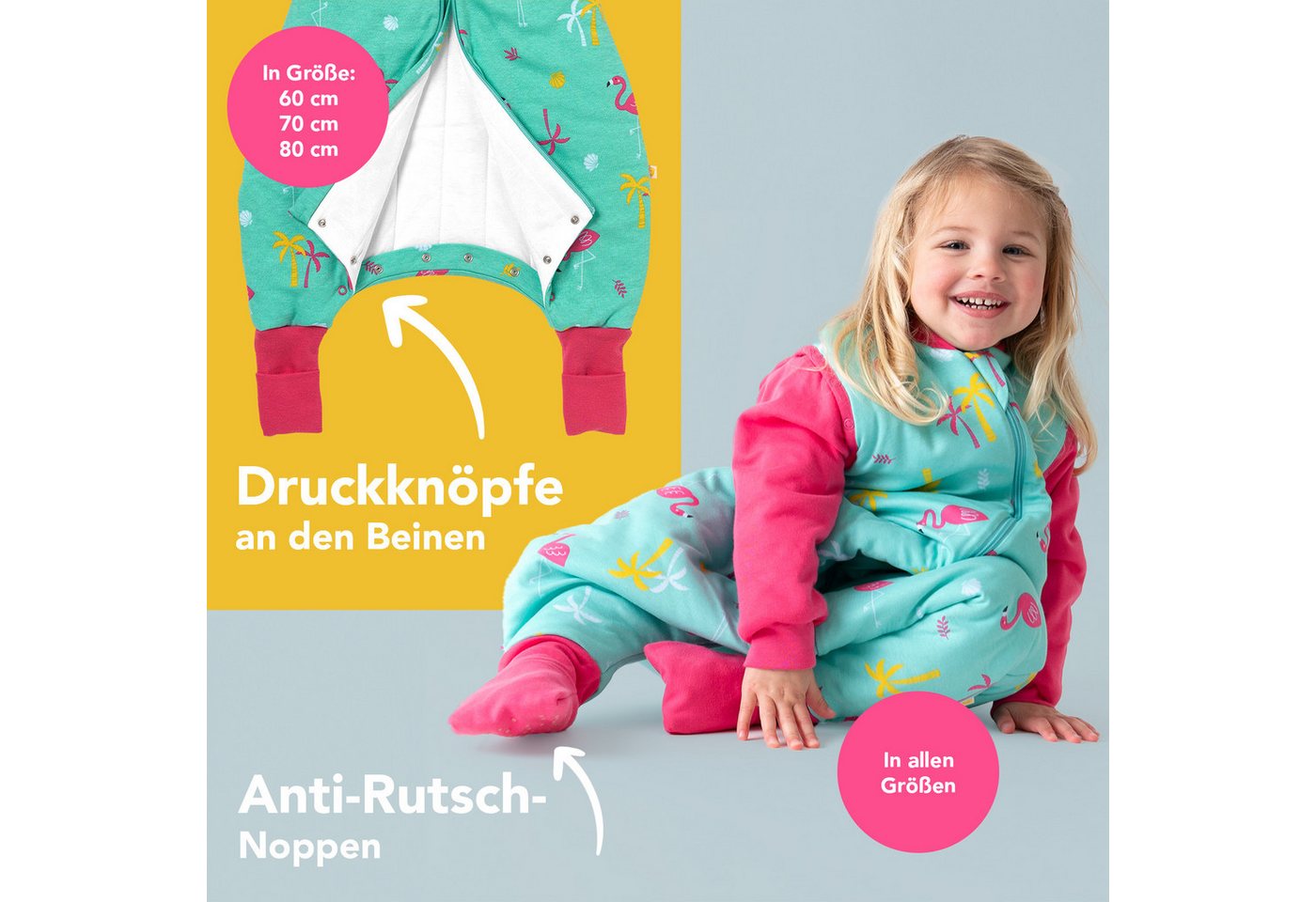 Schlummersack Kinderschlafsack Bio Schlafsack mit Füßen und umklappbaren Bündchen, 2.5 Tog