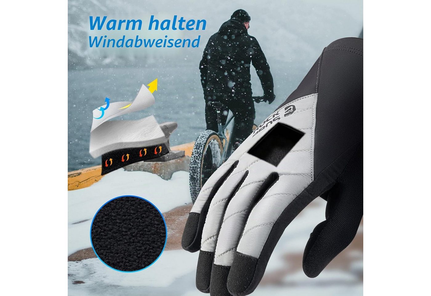 ROCKBROS Fahrradhandschuhe Winter-Herbst Thermo Vollfinger Fahrradhandschuhe Stoßfeste Bild 2