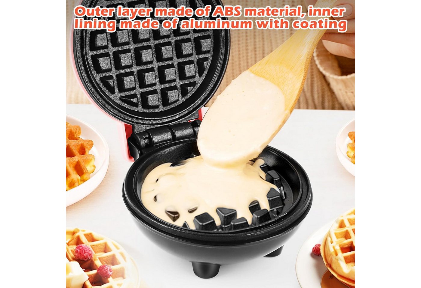 FELIXLEO Waffeleisen Mini Waffeleisen Belgische Waffelmaschine 10 cm 220 V Bild 5