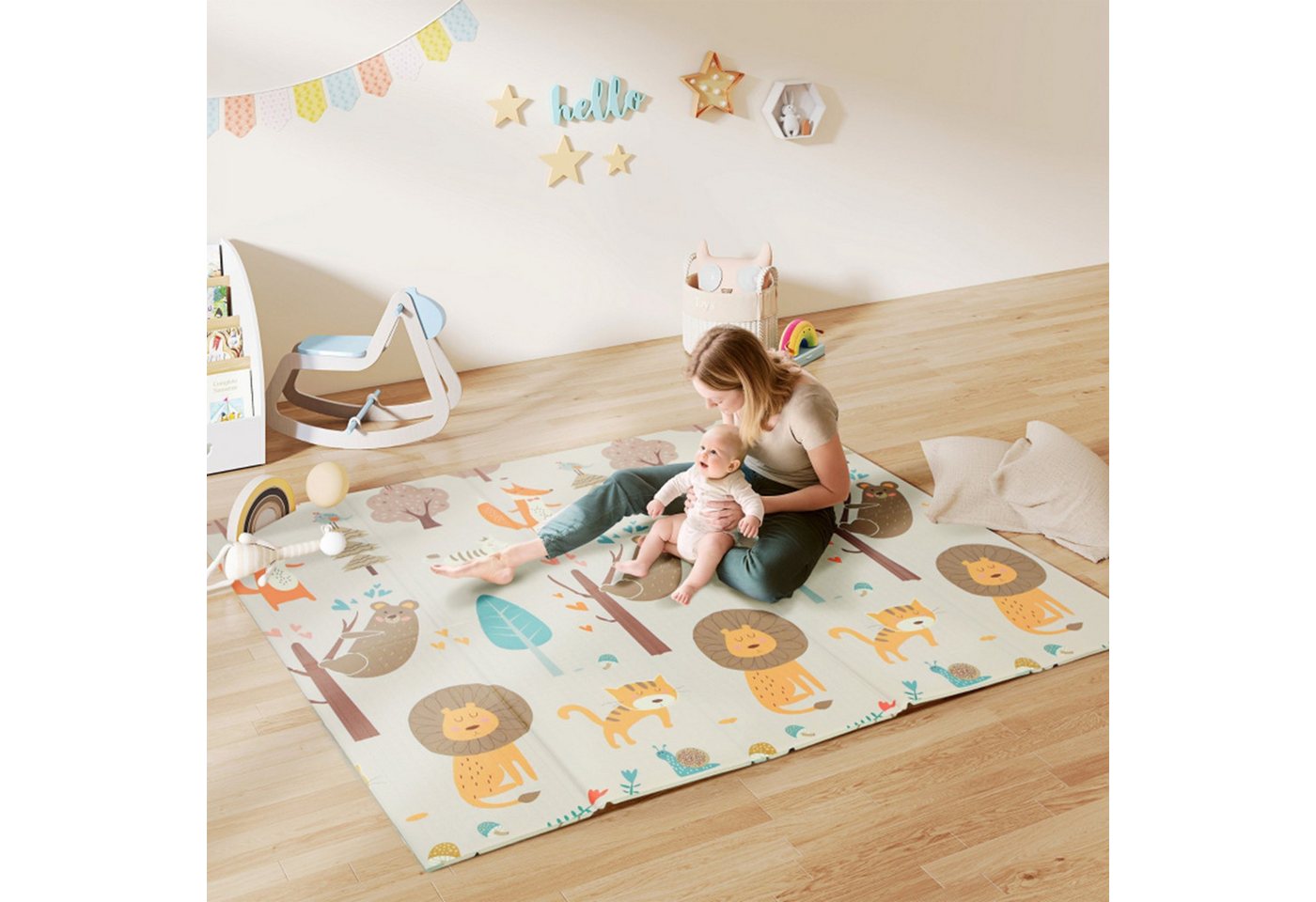 MC Star Spielmatte Baby 196 x 176 x 1,5 cm faltbar Doppelseitige Krabbelmatte Mehrfarbig Bild 3