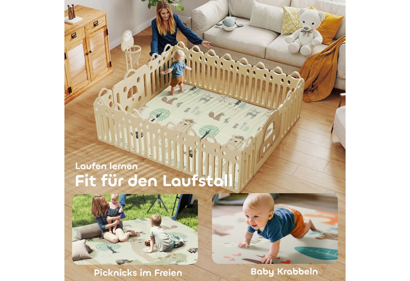 MC Star Spielmatte Baby 196 x 176 x 1,5 cm faltbar Doppelseitige Krabbelmatte Mehrfarbig Bild 4