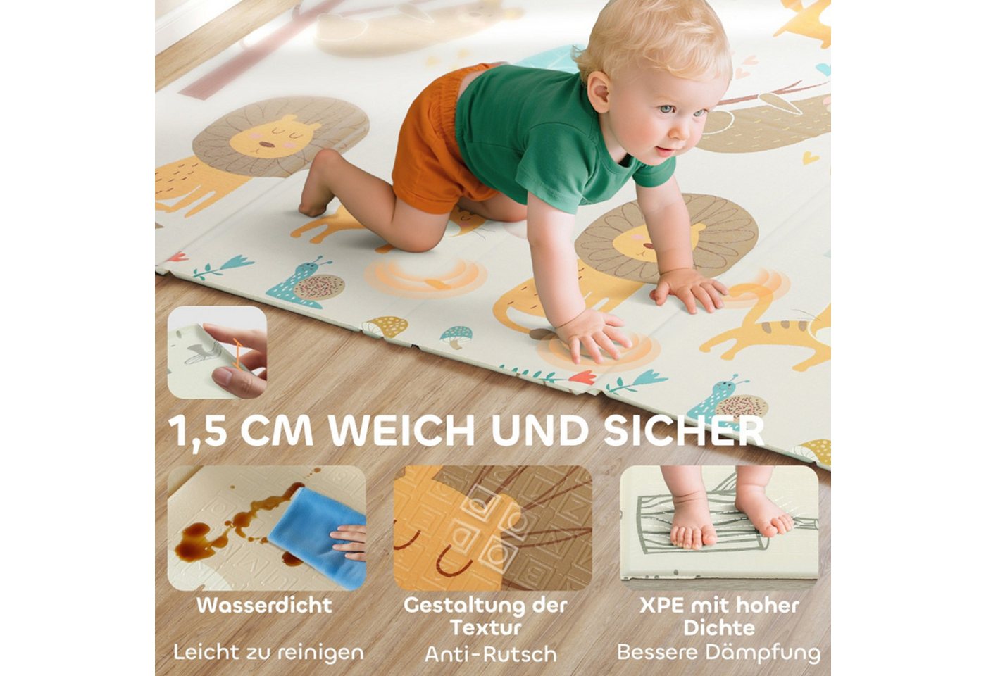 MC Star Spielmatte Baby 196 x 176 x 1,5 cm faltbar Doppelseitige Krabbelmatte Mehrfarbig Bild 5