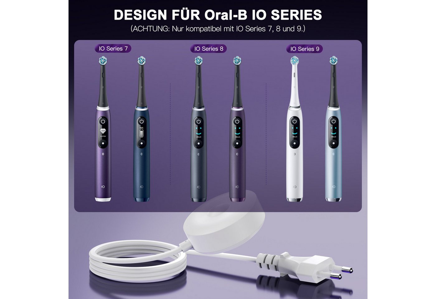 neue dawn Zahnbürste Ladegerät kompatibel mit Braun Oral-B IO8 IO9 IO10 Series Induktions-Ladegerät (1.2M Kable, kompatibel mit Braun Oral-B Series IO8 IO9 IO10) Bild 3