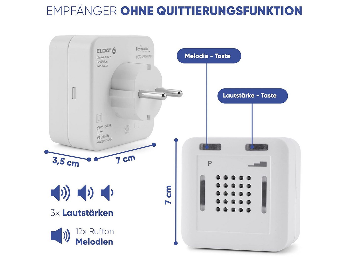 Eldat ELDAT Hausnotruf RS10 Alarmsirene (Funkreichweite im freien Feld 100 Meter)