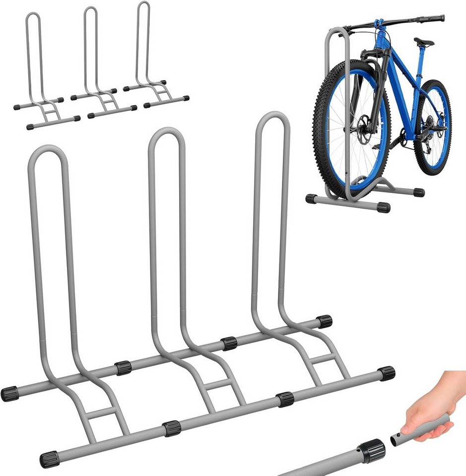 TLGREEN Fahrradständer Boden,Abnehmbar Bodenständer Fahrräder, (3-St., Reifenbreite bis 80 mm, Freistehend Fahrradhalter), Radständer für Mountainbike Rennrad MTB,Stabil,Schwarz Bild 2