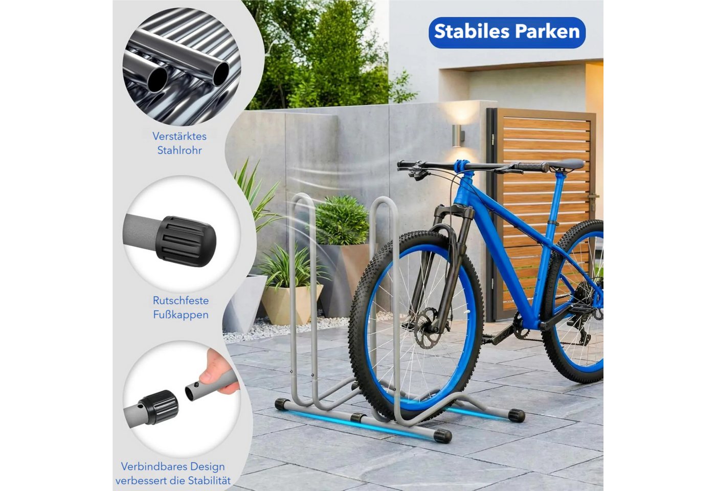 TLGREEN Fahrradständer Boden,Abnehmbar Bodenständer Fahrräder, (3-St., Reifenbreite bis 80 mm, Freistehend Fahrradhalter), Radständer für Mountainbike Rennrad MTB,Stabil,Schwarz Bild 4