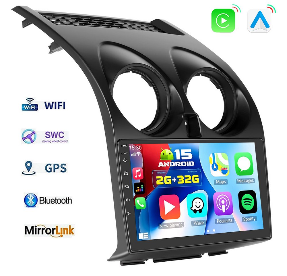ESSGOO DAB+ Carplay Für Nissan Qashqai J10 2007-15 GPS Navi Android 15 FM RDS Autoradio (4+64GB(optional), FM, AM, DAB+ (optional), Carplay Android Auto Bluetooth EQ USB GPS Navi WIFI Touchscreen)