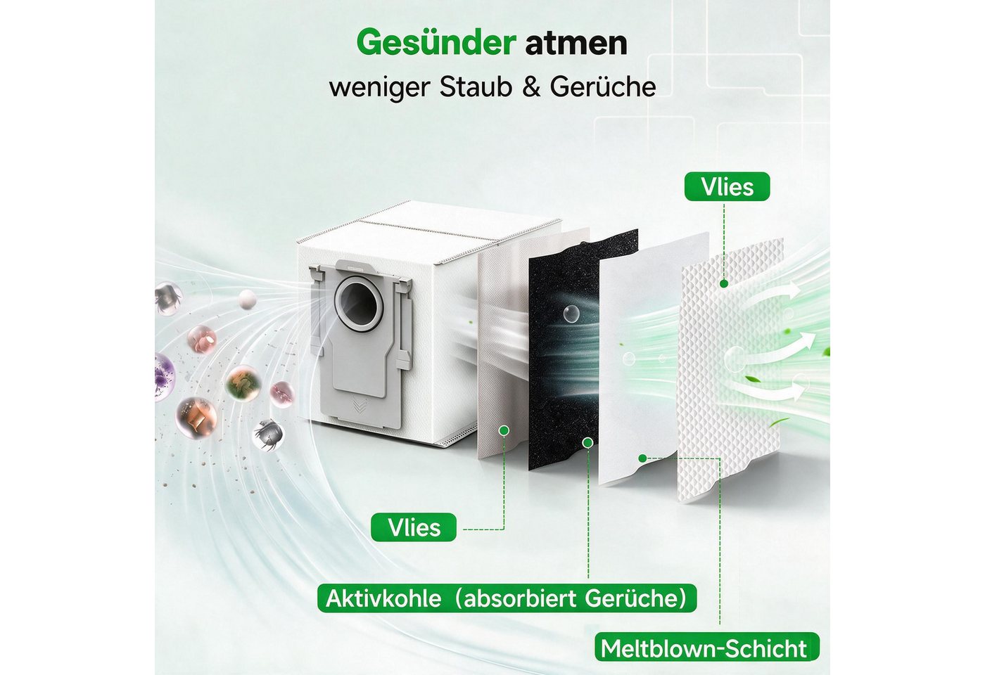 WOWDSGN Staubsaugerbeutel 12er Pack Aktivkohle Staubbeutel für Roborock Qrevo & Saros Serie, passend für Roborock, 3,2L große Kapazität, Staubsauger Absaugstation Ersatzbeutel Zubehör