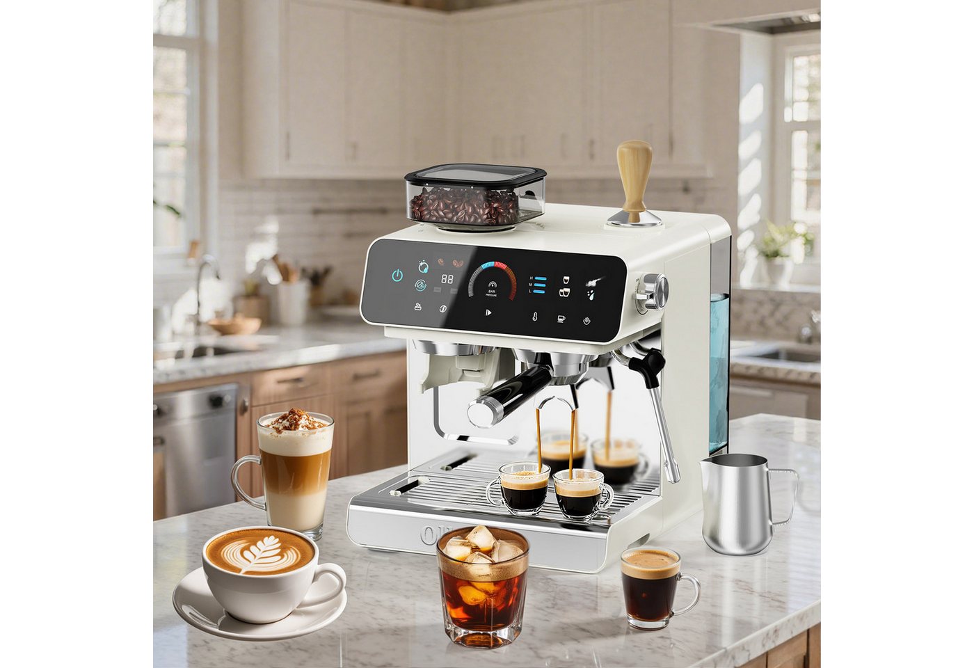 Ollygrin Espressomaschine mit Mahlwerk, 20-Bar-Profi-Espressomaschine mit 19 Mahlgraden Bild 2