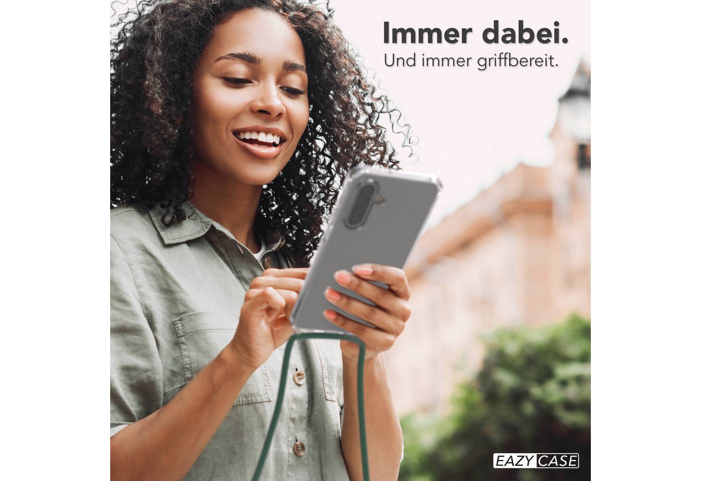 EAZY CASE Handykette Hülle mit Band für Samsung Galaxy A17 6,7 Zoll, Handykette zum Umhängen Hülle mit Kordel Rundes Band Grün Camouflage Bild 3