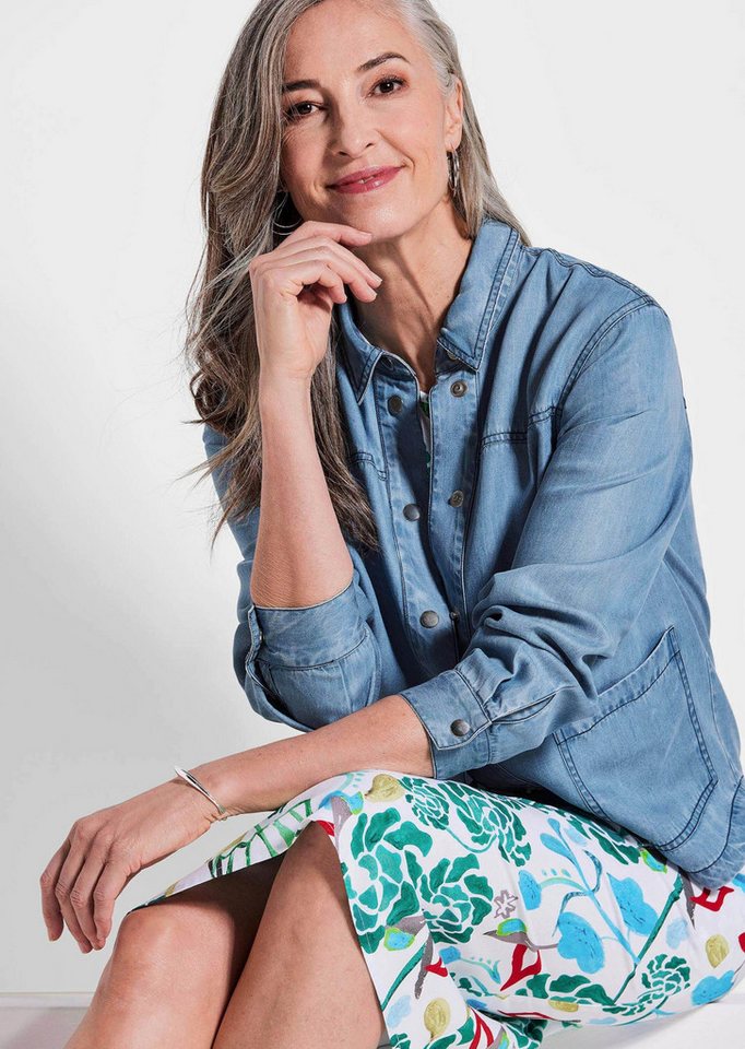 GOLDNER Outdoorjacke Denim-Jacke in Blau mit aufgesetzten Taschen Langarm leichte Jacke in Denim-Look mit Druckknöpfen