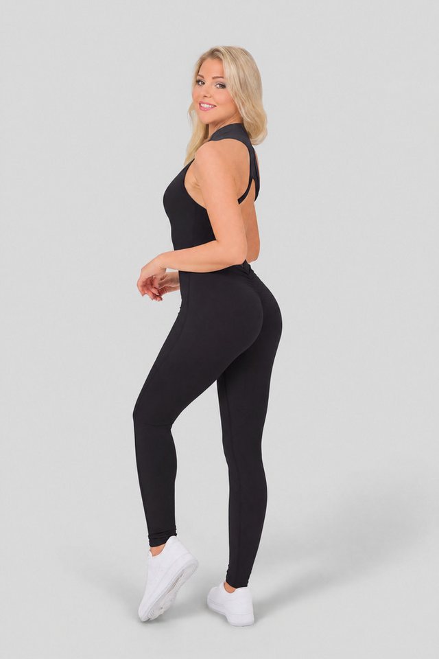 FemmeTone Turnanzug Damen Sport-Overall Jumpsuit ärmelloser Einteiler mit Reißverschluss, Elastische Sportbekleidung – ideal für Yoga, Fitness und Workout