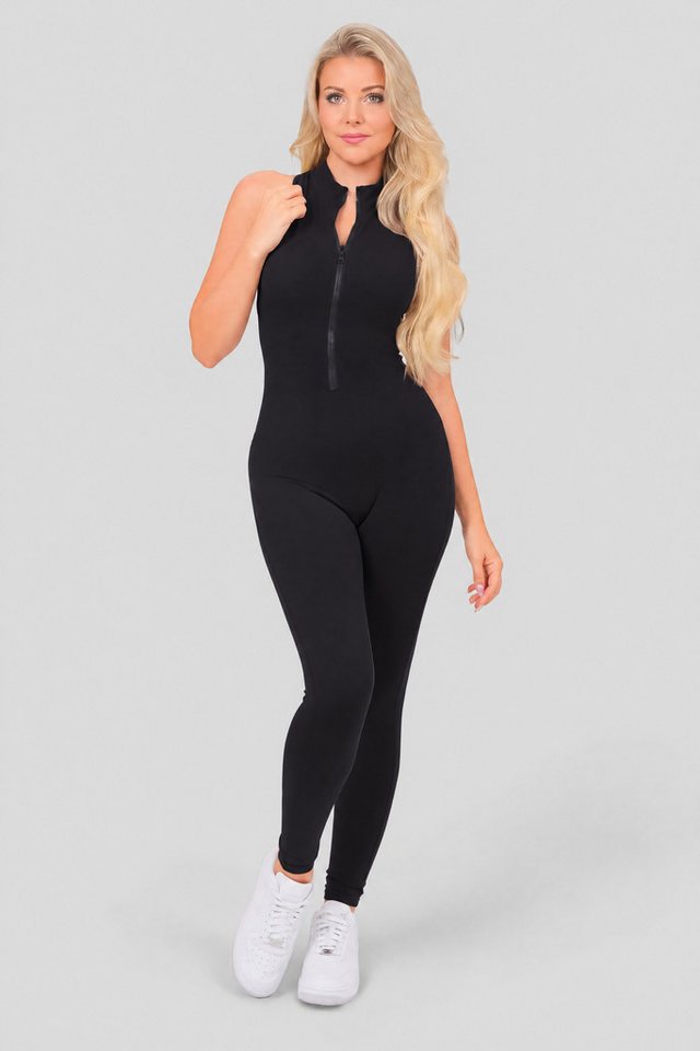FemmeTone Turnanzug Damen Sport-Overall Jumpsuit ärmelloser Einteiler mit Reißverschluss, Elastische Sportbekleidung – ideal für Yoga, Fitness und Workout Bild 4