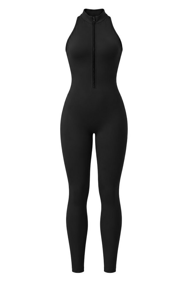 FemmeTone Turnanzug Damen Sport-Overall Jumpsuit ärmelloser Einteiler mit Reißverschluss, Elastische Sportbekleidung – ideal für Yoga, Fitness und Workout Bild 5