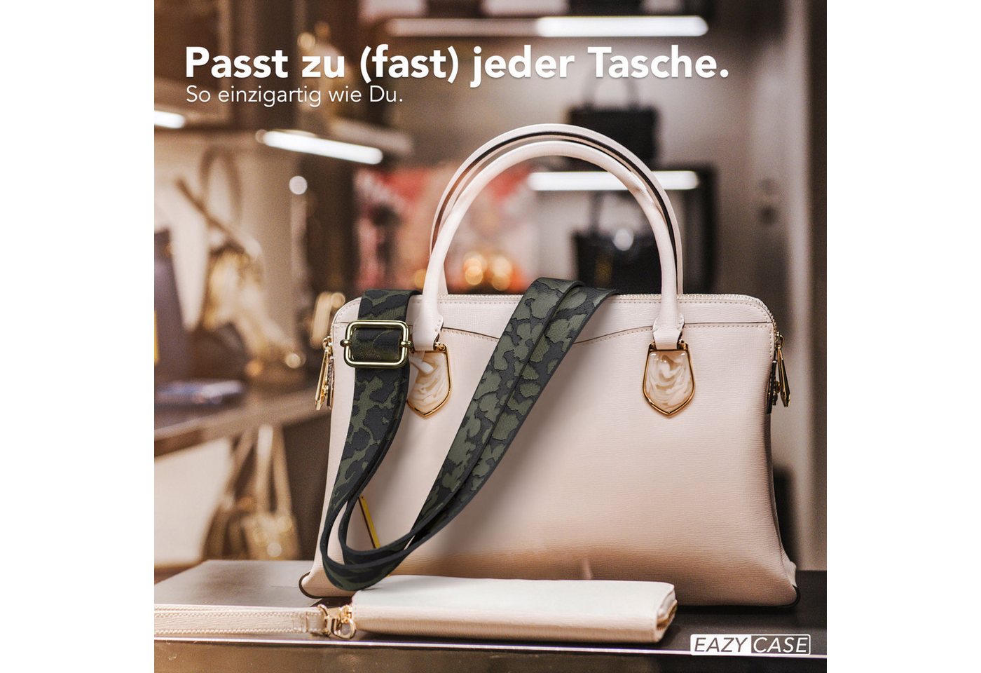 EAZY CASE Schulterriemen Ersatz Taschenriemen Boho Style Breiter Umhängeriemen für Umhängetaschen – Dunkelgrün Camouflage