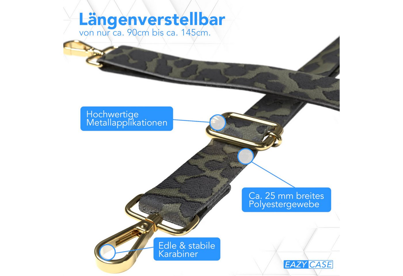 EAZY CASE Schulterriemen Ersatz Taschenriemen Boho Style Breiter Umhängeriemen für Umhängetaschen – Dunkelgrün Camouflage Bild 2