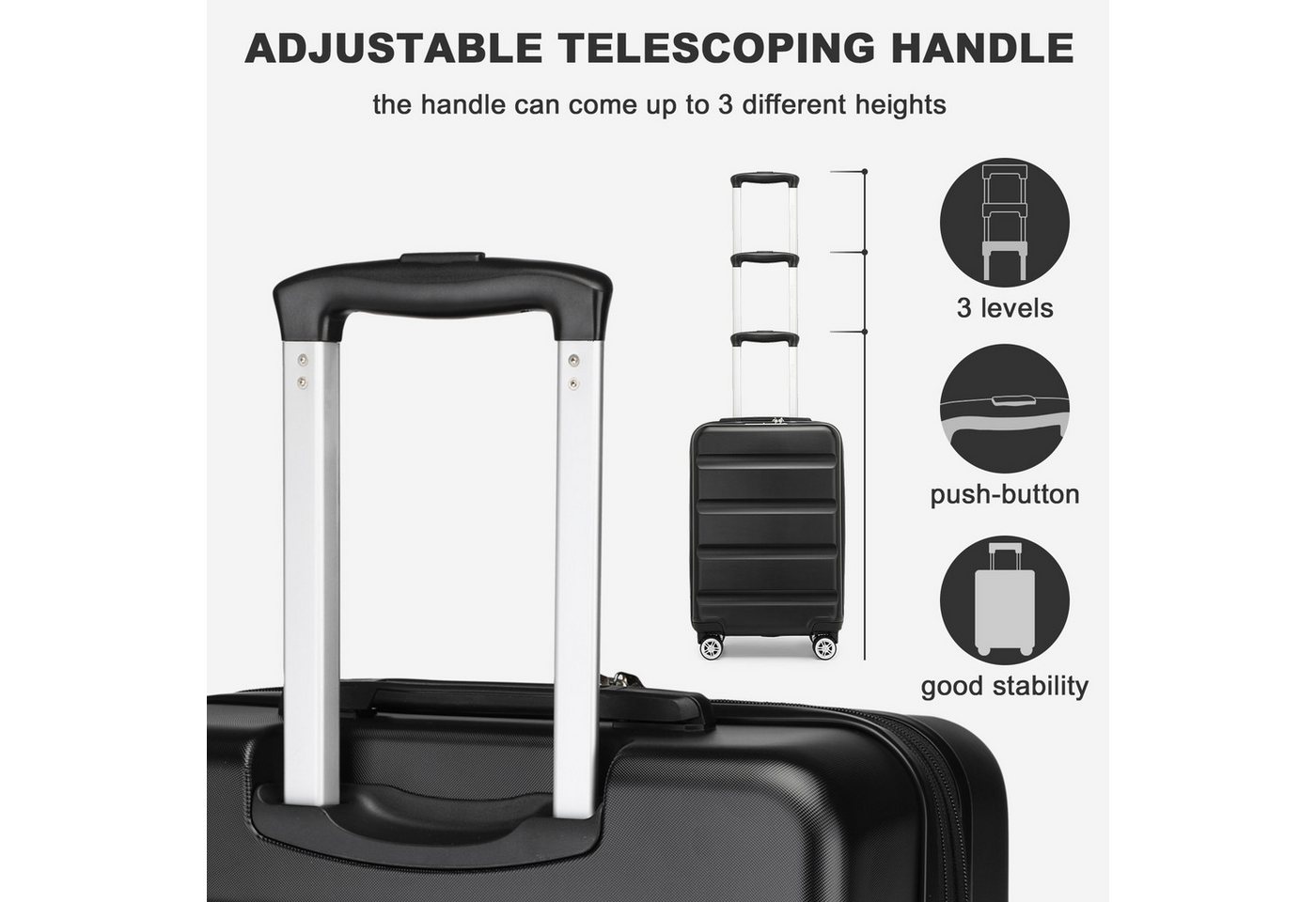 KONO Handgepäckkoffer Leichter Hartschalen-Trolley mit TSA-Schloss & 4 Spinnrollen