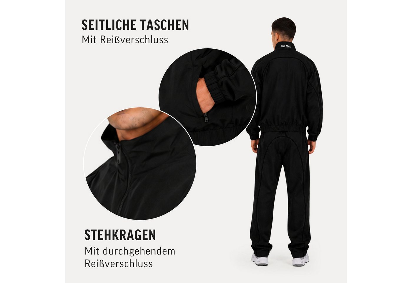 Smilodox Trainingsjacke Kyson, Sportjacke Herren, Oversize Sportjacke, Trackjacke, Gym Baggy, Kontrastpaspeln, Stehkragen, Zip, Taschen