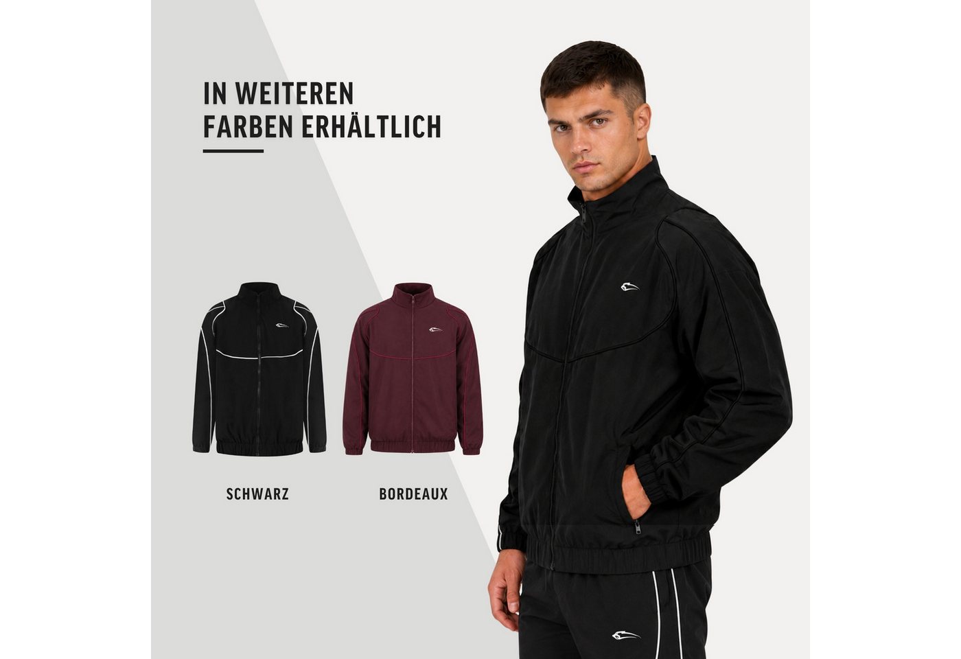 Smilodox Trainingsjacke Kyson, Sportjacke Herren, Oversize Sportjacke, Trackjacke, Gym Baggy, Kontrastpaspeln, Stehkragen, Zip, Taschen Bild 4