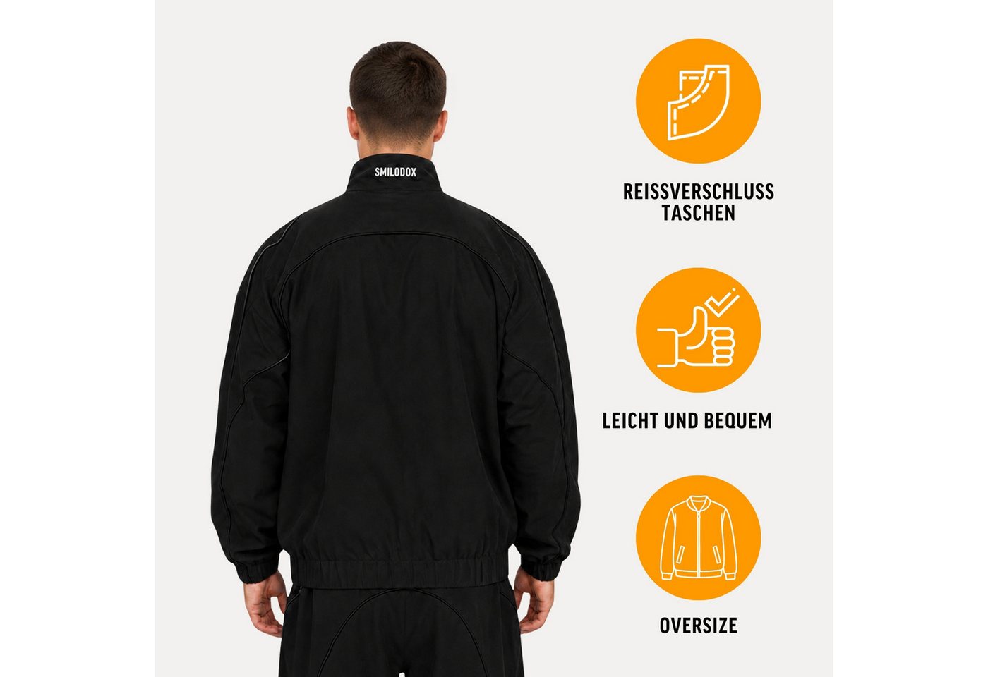 Smilodox Trainingsjacke Kyson, Sportjacke Herren, Oversize Sportjacke, Trackjacke, Gym Baggy, Kontrastpaspeln, Stehkragen, Zip, Taschen Bild 5