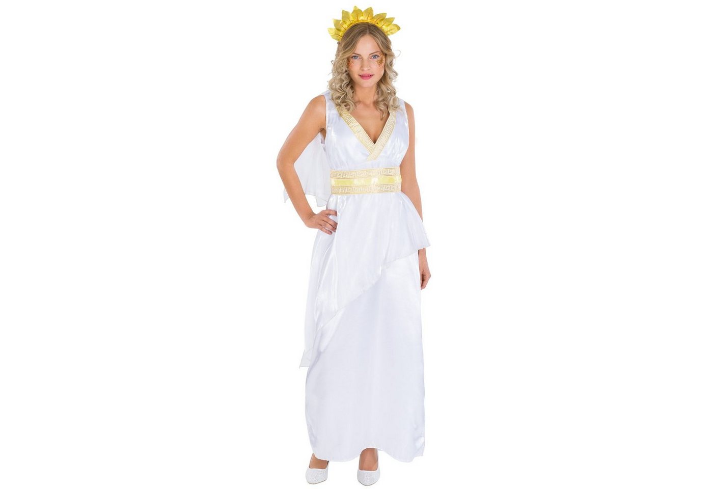 dressforfun Kostüm Römische Feldherrin/Römerin, in weiß, Gr. S, Langes schönes Kleid, Haarschmuck in Lorbeeroptik, Bindegürtel ebenfalls mit Brokatmuster Bild 2