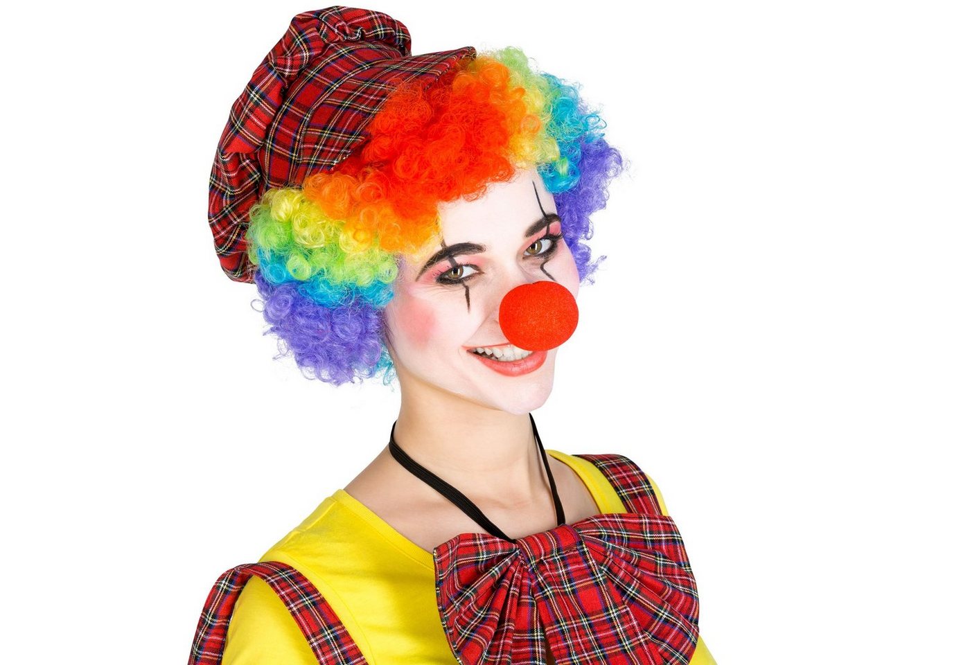 dressforfun Clown-Kostüm Spaßvogel/Komiker, in der Farbe rot, Gr. XL, Wundervolle Latzhose, Flippiger Karo-Look, Verstellbare Träger, Schildkappe, Clown-Nase Bild 4