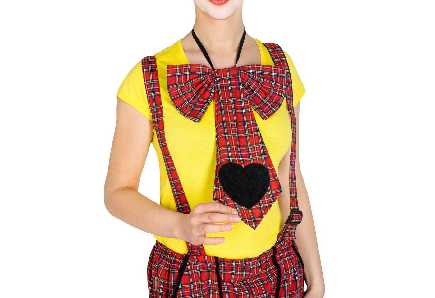 dressforfun Clown-Kostüm Spaßvogel/Komiker, in der Farbe rot, Gr. XL, Wundervolle Latzhose, Flippiger Karo-Look, Verstellbare Träger, Schildkappe, Clown-Nase Bild 5