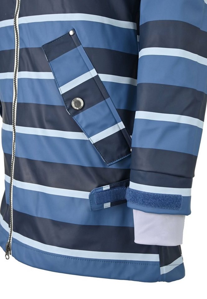 Regenliebe Regenmantel Friesennerz blau Regenjacke halblang gestreift, wasserdicht winddicht Bild 2