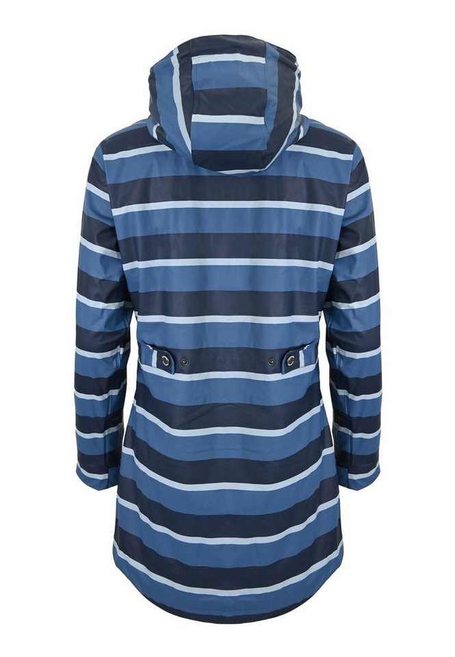 Regenliebe Regenmantel Friesennerz blau Regenjacke halblang gestreift, wasserdicht winddicht Bild 3