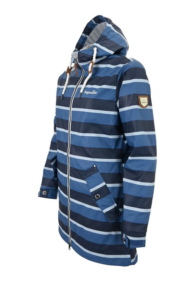 Regenliebe Regenmantel Friesennerz blau Regenjacke halblang gestreift, wasserdicht winddicht Bild 5