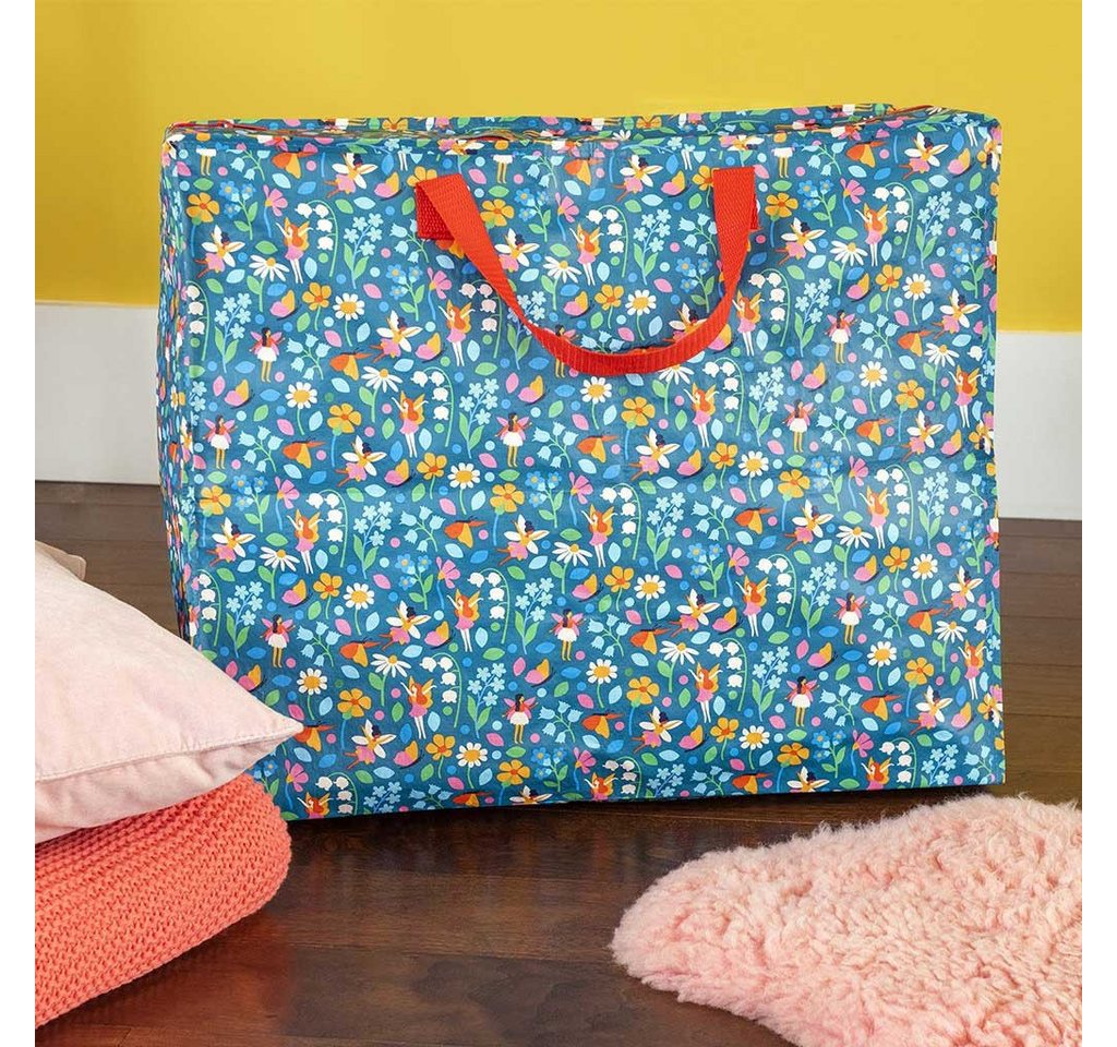LS-LebenStil Aufbewahrungstasche XXL Jumbo Bag Fairies Garden 55cm Recycelt Nachhaltig Einkaufstasche (Unterbettkommode Organizer Aufbewahrungsbox, 1-tlg., Einkaufstasche mit Reißverschluss Shopper Riesentasche Tragetasche), Aufbewahrung von Bettwäsche Kleidung Wäsche Spielzeug - Rechteckig Bild 4