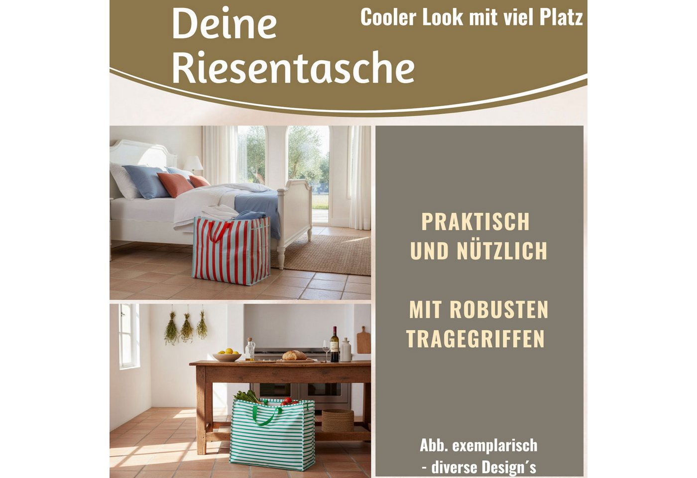 LS-LebenStil Aufbewahrungstasche XXL Jumbo Bag Fairies Garden 55cm Recycelt Nachhaltig Einkaufstasche (Unterbettkommode Organizer Aufbewahrungsbox, 1-tlg., Einkaufstasche mit Reißverschluss Shopper Riesentasche Tragetasche), Aufbewahrung von Bettwäsche Kleidung Wäsche Spielzeug - Rechteckig Bild 5