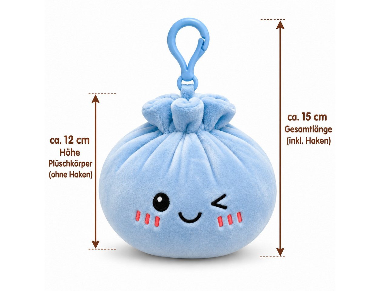 Bert Struis Gepäckanhänger Kawaii Dumpling Bagclip Taschenanhänger Schlüsselanhänger 12cm blau (Set, 1-St., Geschenk-Set) Plüschanhänger mit niedlichem Kawaii-Gesicht Fluffige Polyesterfüllung Bild 2