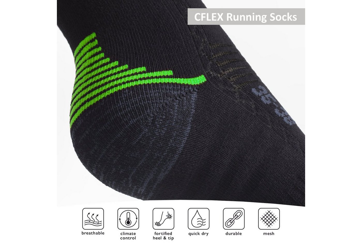 CFLEX Sportsocken Damen & Herren Laufsocken (4 Paar) mit verstärkten Zonen Bild 2