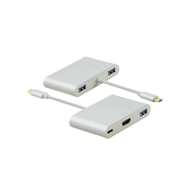 Dockingstation, usb 3.1 Type-C St/3xUSB 3.0/HDMI/Type-C Bu, premium silber - Helos