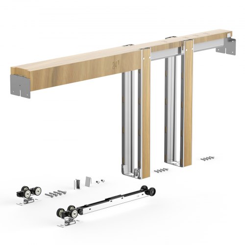 VEVOR Taschenrahmen-Set 711,2 mm Schiebetürbeschläge Stahlummantelte Bolzen, für Haustüren, Zwei-Wege-Soft-Close-Mechanismus, Leichtgängiges Gleiten, Platzsparend, Verdeckte Montage, Verstellbare Breite