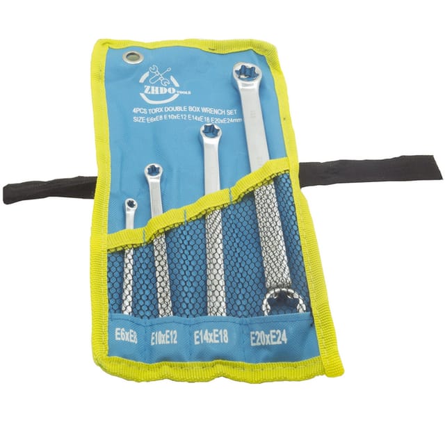 Trade Shop Traesio - Trade Shop - 4 doppelkopf-torx-schlüssel mit weiblichem schlüsselbund E6xE8 - E10xE12 - E14xE18 - E20xE24 -