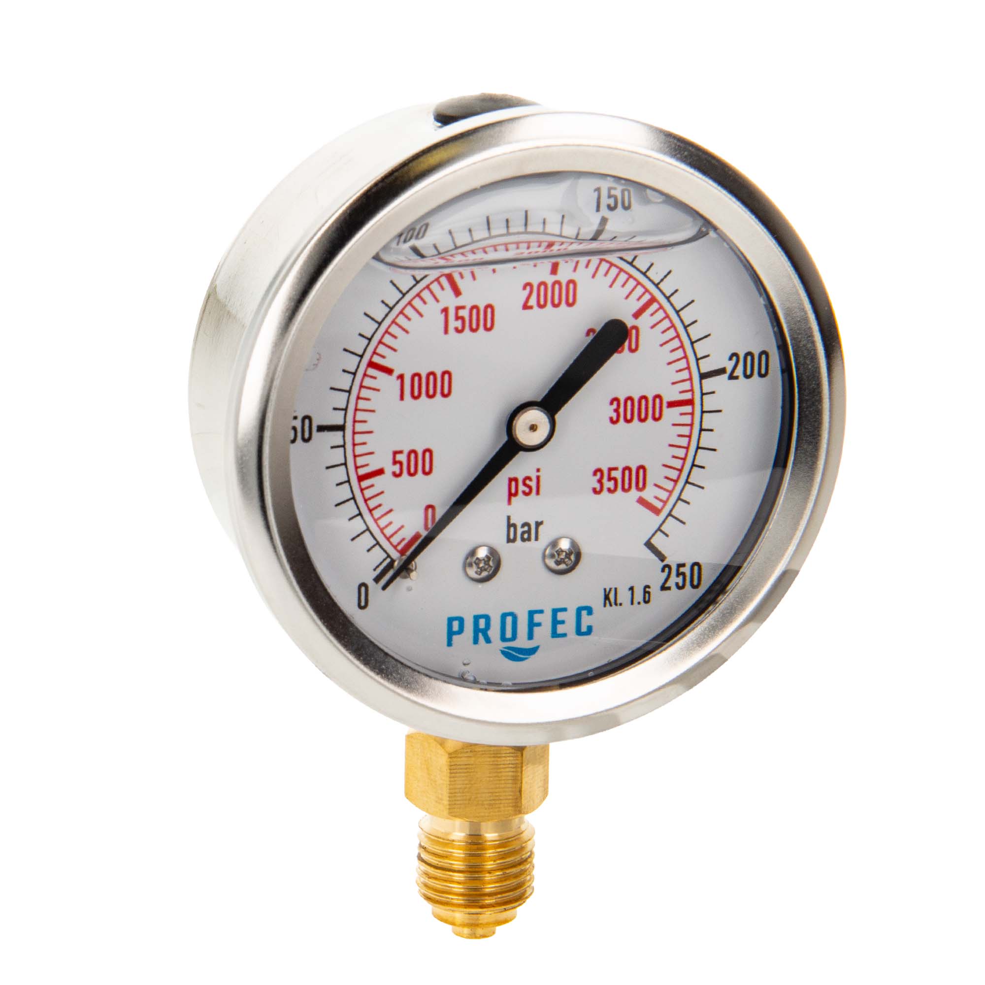 Profec Manometer 0 - 250 Bar, Glyzeringefüllt, Ø 63 Mm, 1/4 Zoll Anschluss Nach Unten Radial, Überdruck-manometer