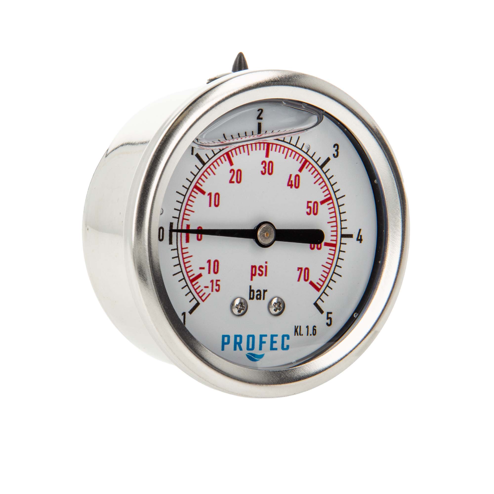 Profec Manometer -1 Bis 5 Bar, Glyzeringefüllt, Ø 63 Mm, 1/4 Zoll Anschluss Nach Hinten Axial, Unterdruck-manometer