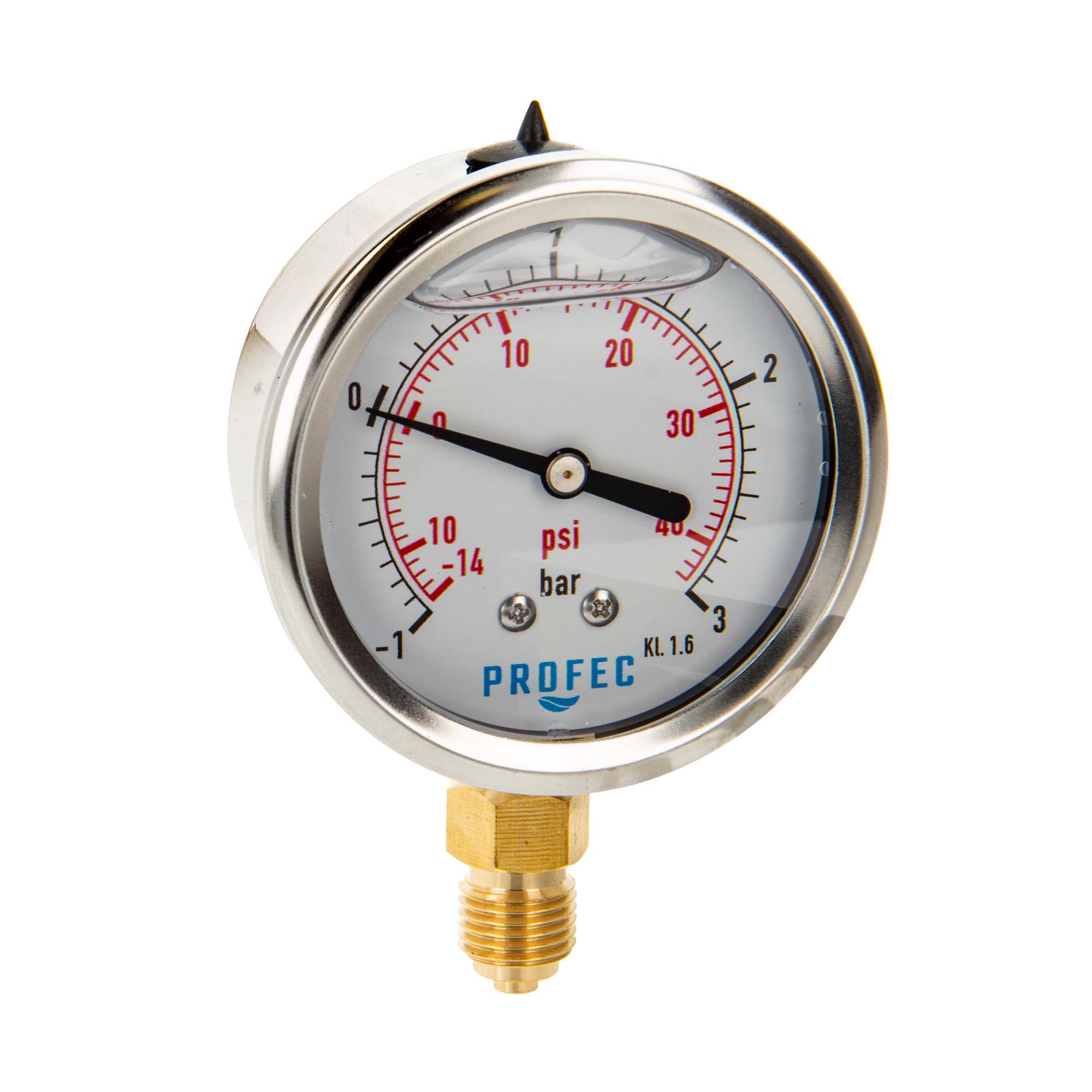 Profec Manometer -1 Bis 3 Bar, Glyzeringefüllt, Ø 63 Mm, 1/4 Zoll Anschluss Nach Unten Radial, Unterdruck-manometer