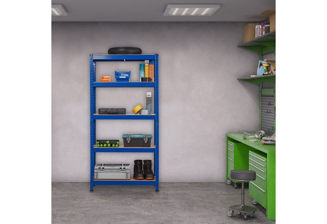 2 x Schwerlastregal, HBT: 150 x 75 x 30 cm, Traglast: 875 kg, 5 Böden, zum Stecken, Keller & Garage, Stahl, blau