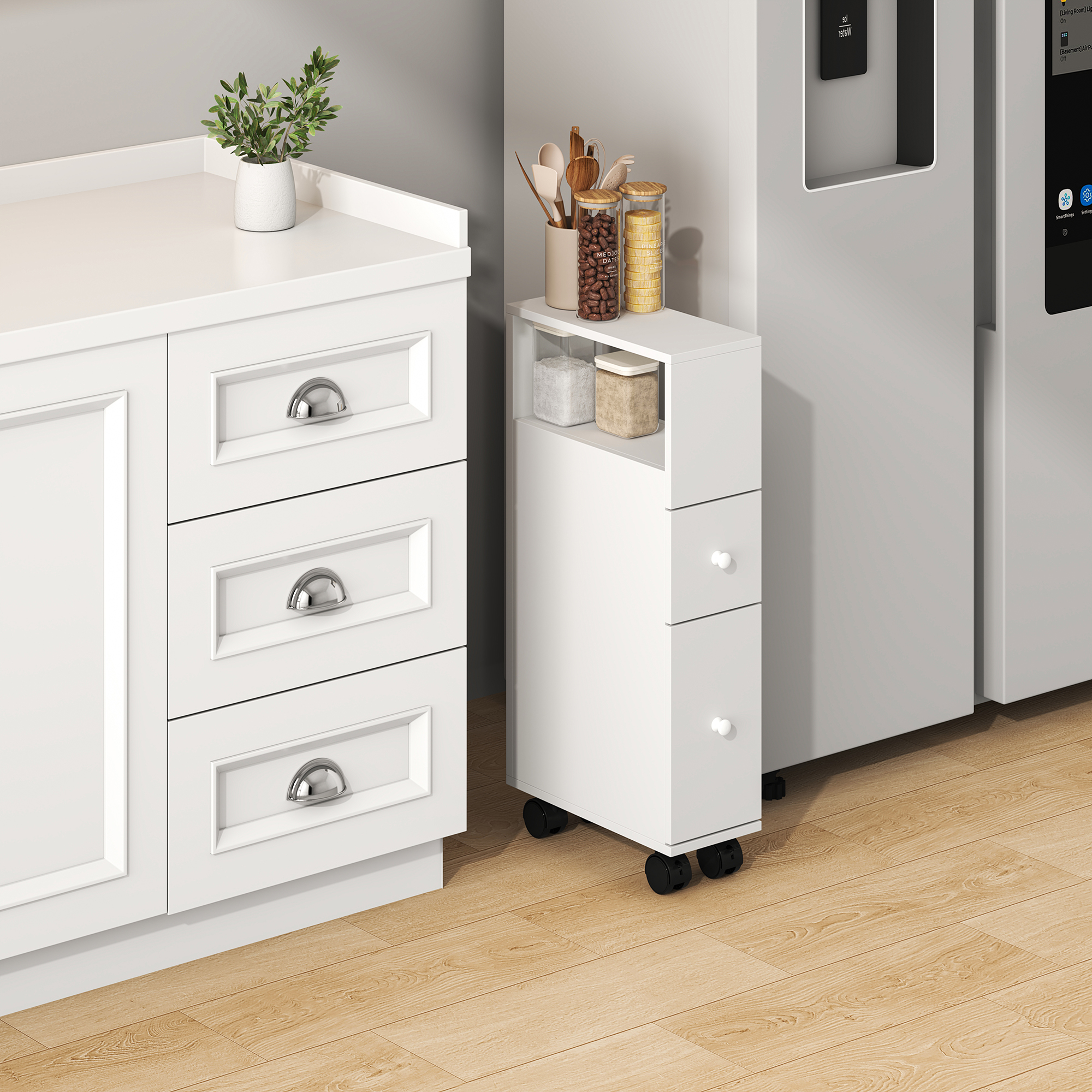 Nischenschrank Auf Rollen Broreynna 66x15x33 Cm Weiß [en.casa]