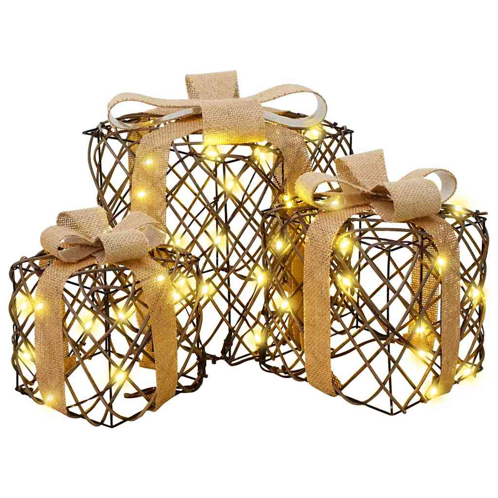 Geschenkbox Mit 60 Leds 3 Pcs Warmweiß 20 X 20 X 20 Cm Rattan Vidaxl