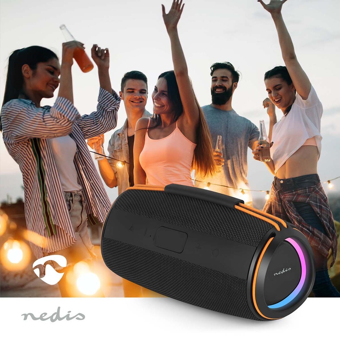 Nedis Bluetooth®-lautsprecher / 360 Min / Handgerät / 60 W / Stereo / Aussenbereich / Startseite / Tragbar / Verknüpfbar / Orange / Schwarz